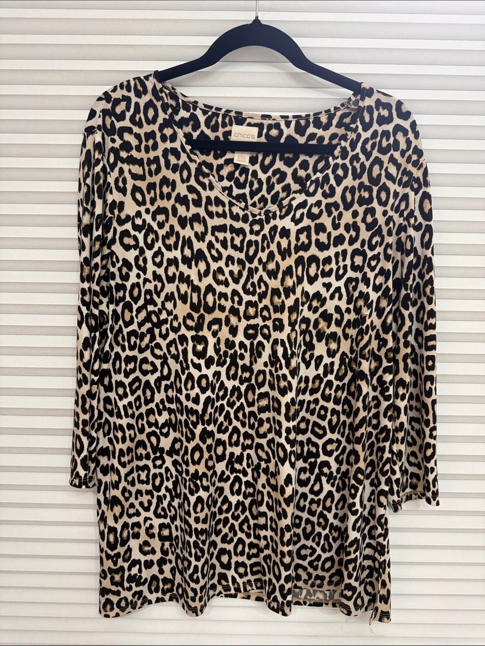 Chico's Leopard Print Long Sleeve Top - Black & Cream & Tan
